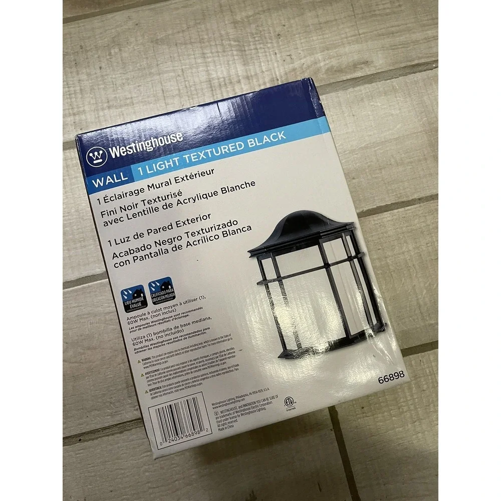 Westinghouse 66898 Textured Black on Cast Aluminum 1-Light‎ Outdoor Wall Lantern